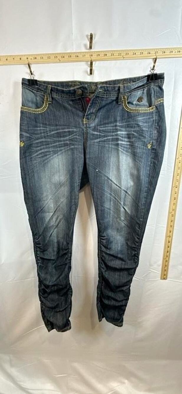Vintage Apple Bottoms Jeans Womens Blue Denim Ruched Scrunch Leg Skinny 16 Y2K